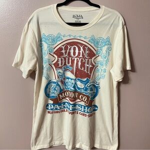 Von Dutch Cream and Blue Motorcycle Tee large excellent condition like brand new